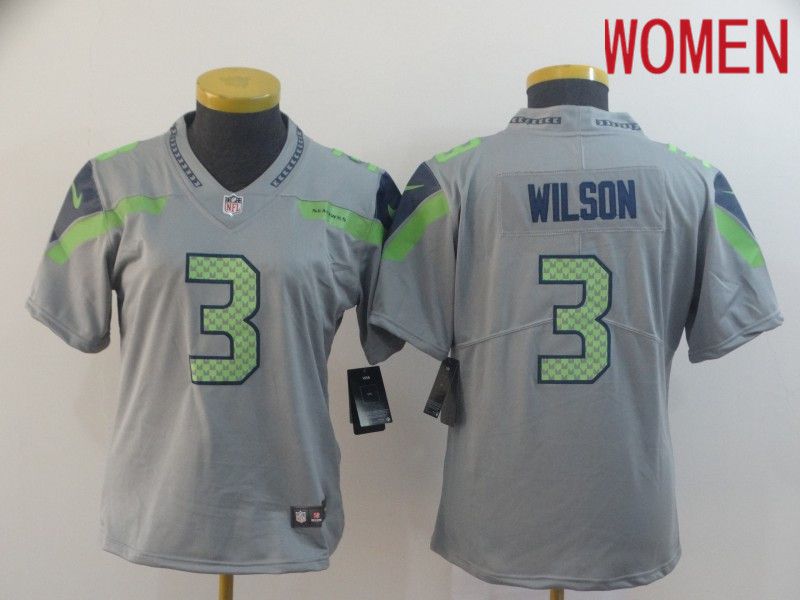 Women Seattle Seahawks #3 Wilson Grey Nike Vapor Untouchable Limited Player NFL Jerseys